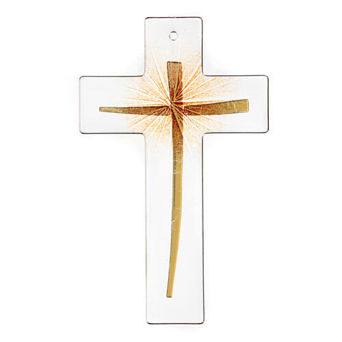 Murano glass cross with orange rays and gold 20x15 cm 3
