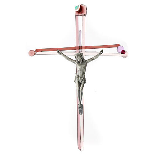 Kruzifix aus rosa Muranoglas, 30 x 20 cm 1