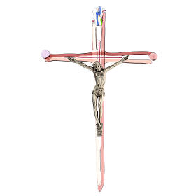 Pink crucifix of Murano glass 30x20 cm