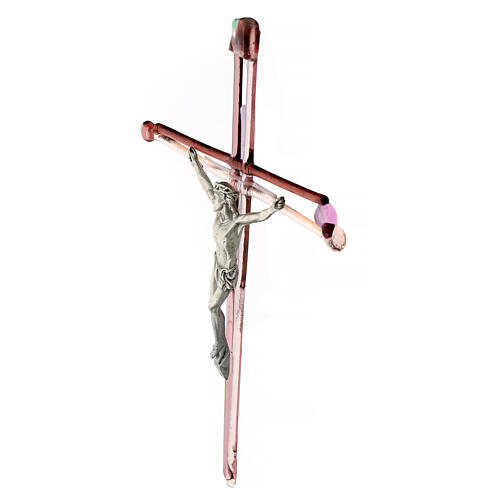 Pink crucifix of Murano glass 30x20 cm 2