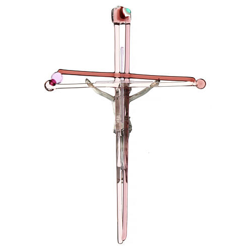 Pink crucifix of Murano glass 30x20 cm 3