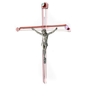 Crucifixo vidro de Murano cor-de-rosa 30x20 cm