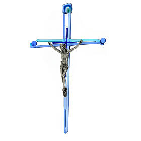 Kruzifix mit blauen Nuancen aus Muranoglas, 30 x 20 cm