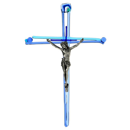 Kruzifix mit blauen Nuancen aus Muranoglas, 30 x 20 cm 1