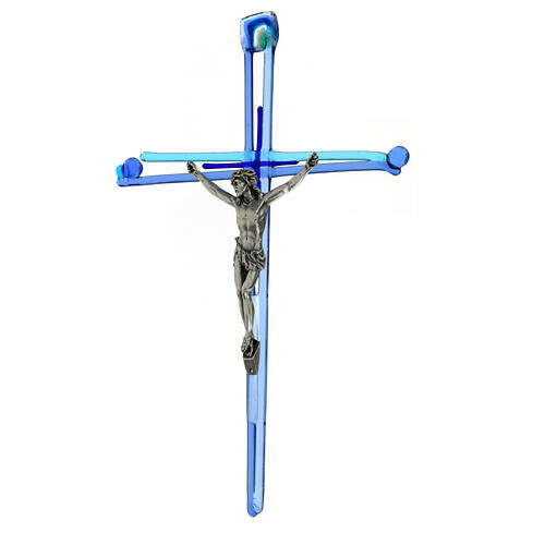 Kruzifix mit blauen Nuancen aus Muranoglas, 30 x 20 cm 2