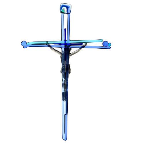 Kruzifix mit blauen Nuancen aus Muranoglas, 30 x 20 cm 4