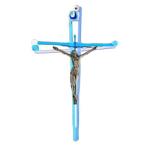 Crucifix verre de Murano bleu 30x20 cm 1