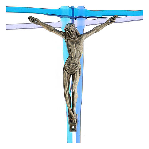 Crucifix verre de Murano bleu 30x20 cm 2