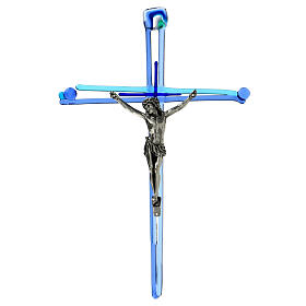 Crucifixo vidro de Murano azul 30x20 cm