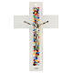 White crucifix with colourful murrine, Murano glass, 10x6.5 in s1