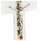 White crucifix with colourful murrine, Murano glass, 10x6.5 in s2