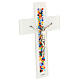 White crucifix with colourful murrine, Murano glass, 10x6.5 in s3