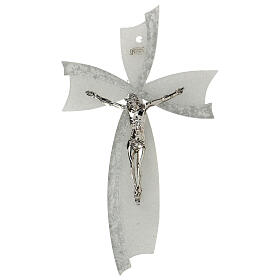 Crucifix, white and silver bow, Murano glass, 6x4 in