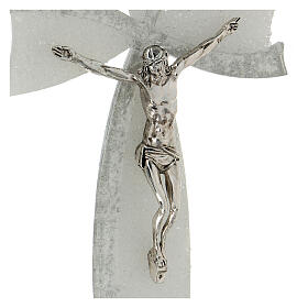 Crucifix, white and silver bow, Murano glass, 6x4 in