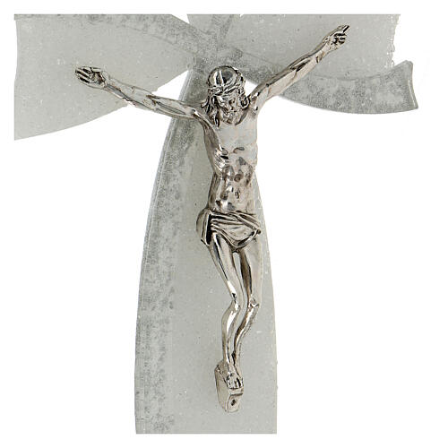 Crucifix, white and silver bow, Murano glass, 6x4 in 2