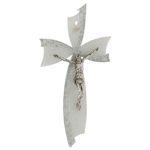 Crucifix, white and silver bow, Murano glass, 6x4 in 3