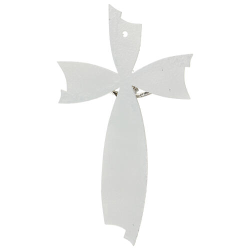 Crucifix, white and silver bow, Murano glass, 6x4 in 4