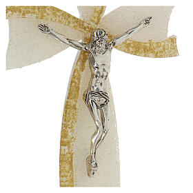 Crucifix, white and golden bow, Murano glass, 6x4 in
