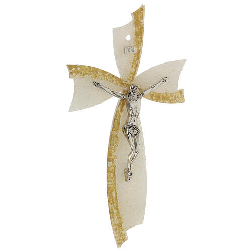 Crucifix, white and golden bow, Murano glass, 6x4 in 3