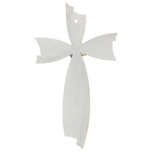 Crucifix, white and golden bow, Murano glass, 6x4 in 4