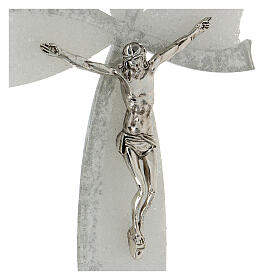 Crucifix, white and silver bow, Murano glass, 10x6 in