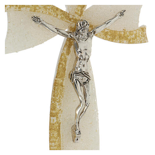 Crucifix, white and golden bow, Murano glass, 10x6 2