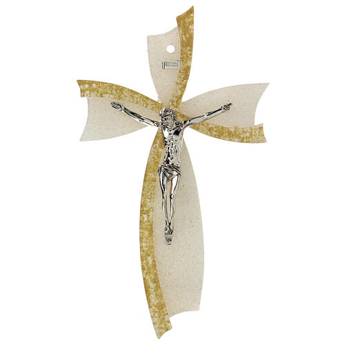 Crucifixo vidro de Murano floco dourado 25x15 cm 1