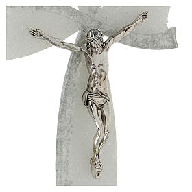 Crucifix, white and silver bow, Murano glass, 13.5x7.5 in