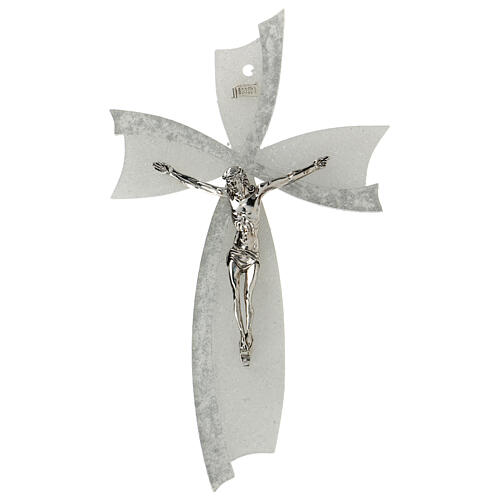 Crucifix, white and silver bow, Murano glass, 13.5x7.5 in 1