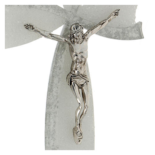 Crucifix, white and silver bow, Murano glass, 13.5x7.5 in 2