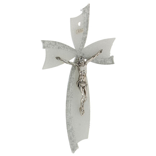 Crucifix, white and silver bow, Murano glass, 13.5x7.5 in 3