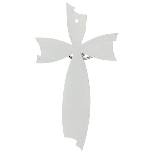 Crucifix, white and silver bow, Murano glass, 13.5x7.5 in 4