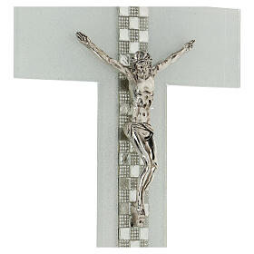 Crucifix blanc échiquier pierres et strass 15x10 cm
