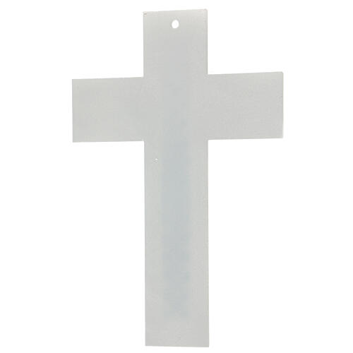 Crucifix blanc échiquier pierres et strass 15x10 cm 4