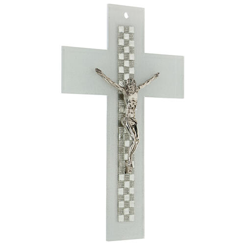 Crucifixo vidro de Murano branco decoração geométrica 16x10,2 cm 3