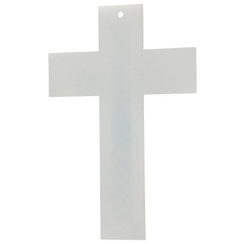 Crucifijo vidrio Murano moldeado blanco cuentas strass 15x10 cm 4