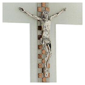 Crucifix blanc échiquier cuivre pierres et strass 15x10 cm