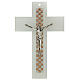 Crucifix blanc échiquier cuivre pierres et strass 15x10 cm s1