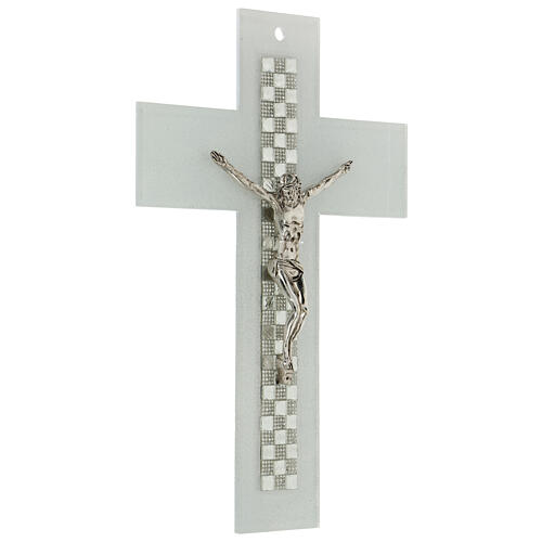 Crucifijo vidrio Murano moldeado blanco cuentass strass 25x15 3
