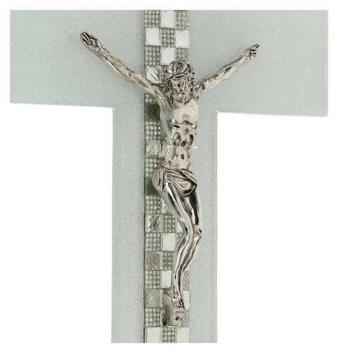 Crucifix blanc échiquier pierres et strass 25x15 cm 2
