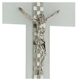 Crucifixo vidro de Murano branco decoração geométrica 25x16,7 cm