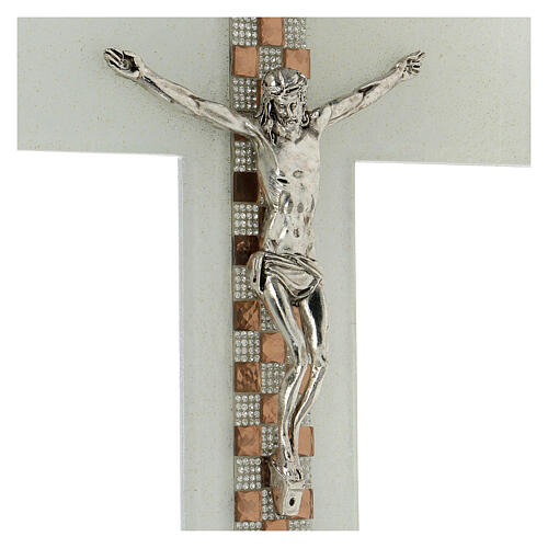 Crucifix blanc échiquier cuivre pierres et strass 35x20 cm 2