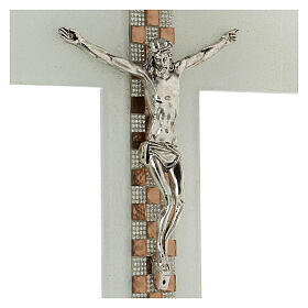 Crucifixo vidro de Murano branco decoração cor cobre e prata 34x21,8 cm