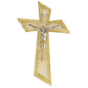 Modern crucifix with diagonal edges, golden Murano glass, 13.5x7 in