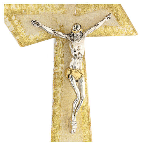 Modern crucifix with diagonal edges, golden Murano glass, 13.5x7 in 2