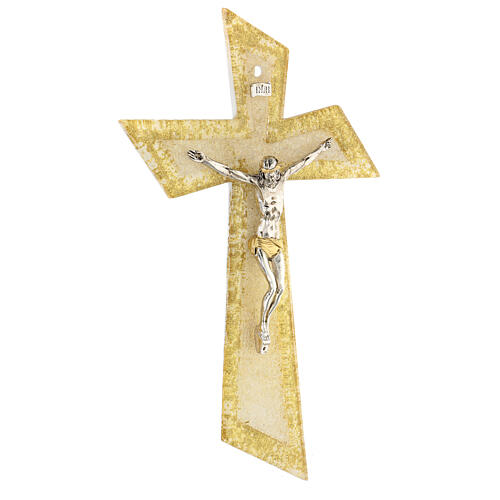 Modern crucifix with diagonal edges, golden Murano glass, 13.5x7 in 3