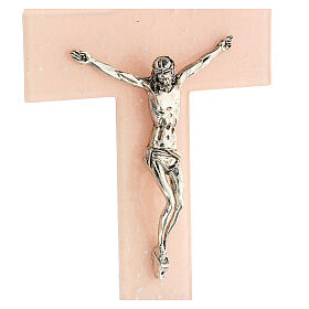 Crucifijo vidrio Murano blanco 35x20 moldeado rosa 35x20