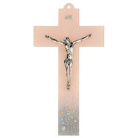 Crucifix verre de Murano dégradé rose-gris 35x20 cm