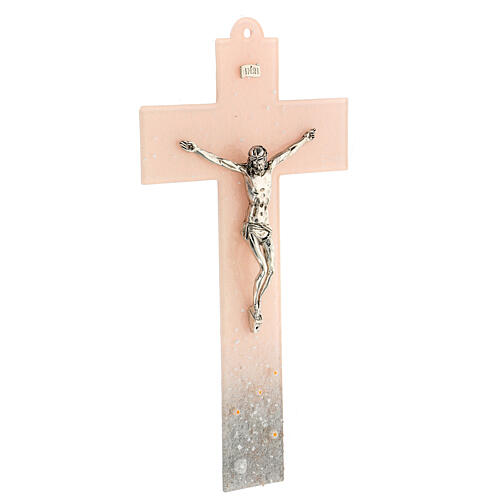 Crucifixo vidro Murano cor-de-rosa base prateada 34x18,3 cm 3
