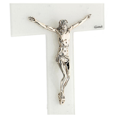 White crucifix with silver tinge, Murano glass, 13.5x7 in 2